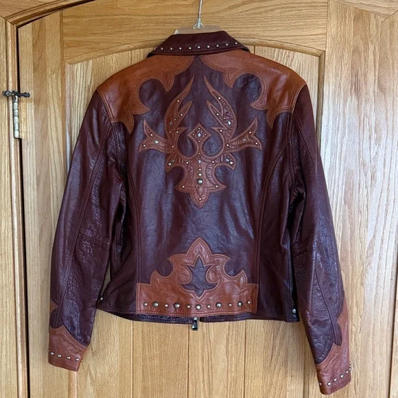 Vintage Cripple Creek Two-Tone Studded Leather Western Jacket - Women’s Medium - Picture 2 of 3